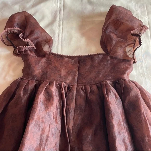 Selkie- The Puff Mini Dress Brown Chocolate Floral Size 14 Spring Softgirl  - threedaughtersproperties.com